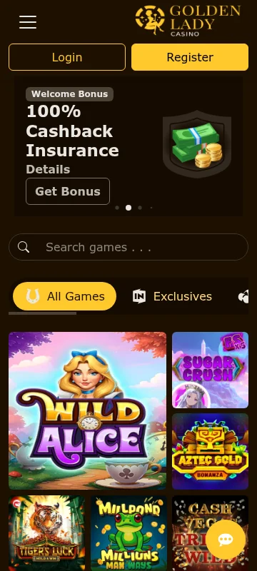 Golden Lady Casino accessed through a mobile browser on a smartphone